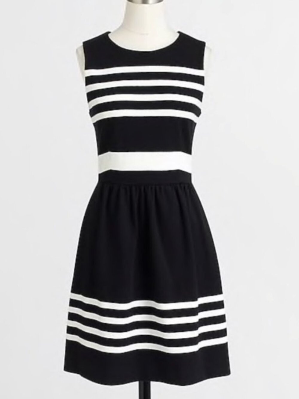 J. CREW Factory Striped Daybreak Dress Black White Sleeveless Mini Fit & Flare - Picture 4 of 16